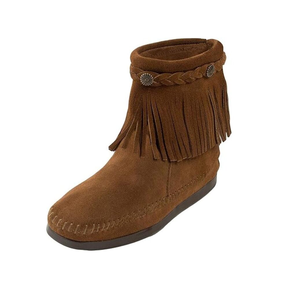 MINNETONKA WOMEN'S HIGH TOP BACK ZIP BOOTS, DUSTY BROWN, 7.5 M US